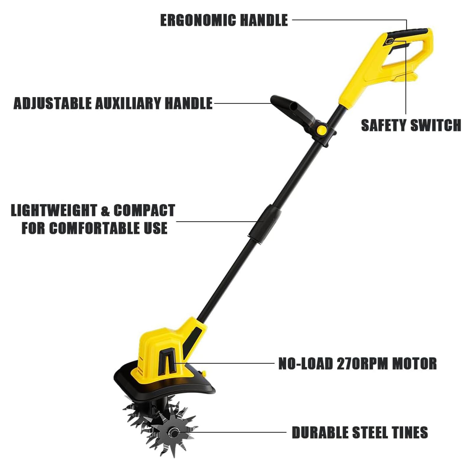 Motozappa da Giardino Senza Fili, per Batteria Max 20 V, Potente Coltivatore Elettrico per Prato, Larghezza di Lavoro 22 cm, Profondità di Lavorazione 16 cm, Rimozione delle Erbacce, per Giardino
