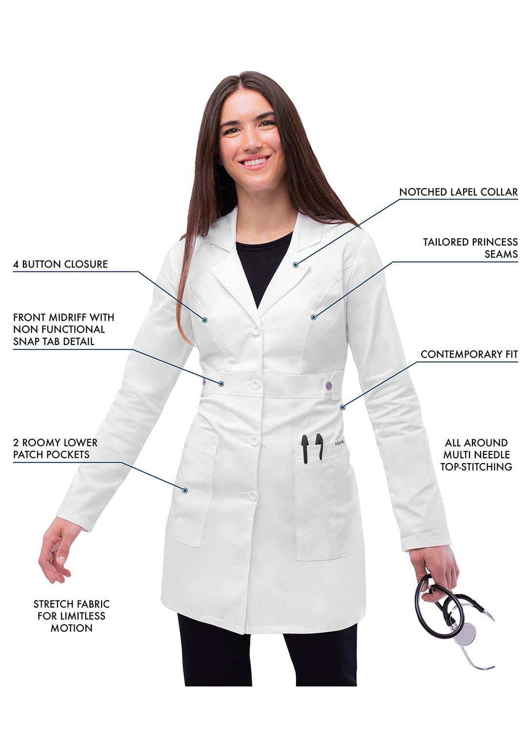 Adar Pop Bata de laboratorio para mujer - Bata de laboratorio stretch de 91.5 cm