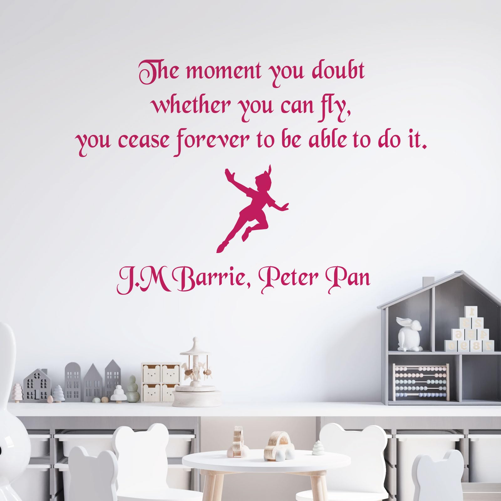 The Moment You Doubt Whether You Can Fly... - Peter Pan Book Disney Quote Decal Wall Sticker [Medium] [Magenta]