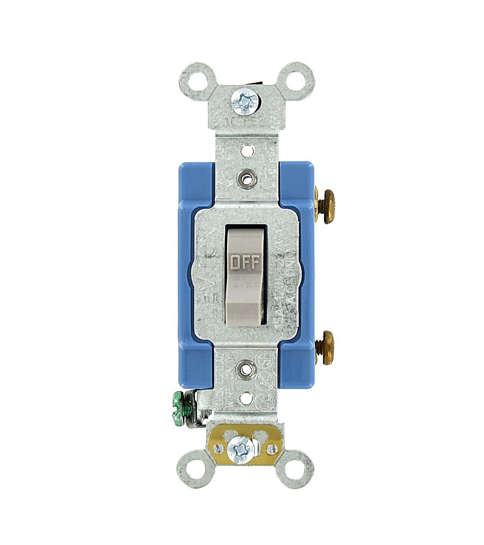 Leviton 1201-2 15 Amp, 120/277 Volt, Toggle Single-Pole AC Quiet Switch, Extra Heavy Duty Grade, Self Grounding, Brown