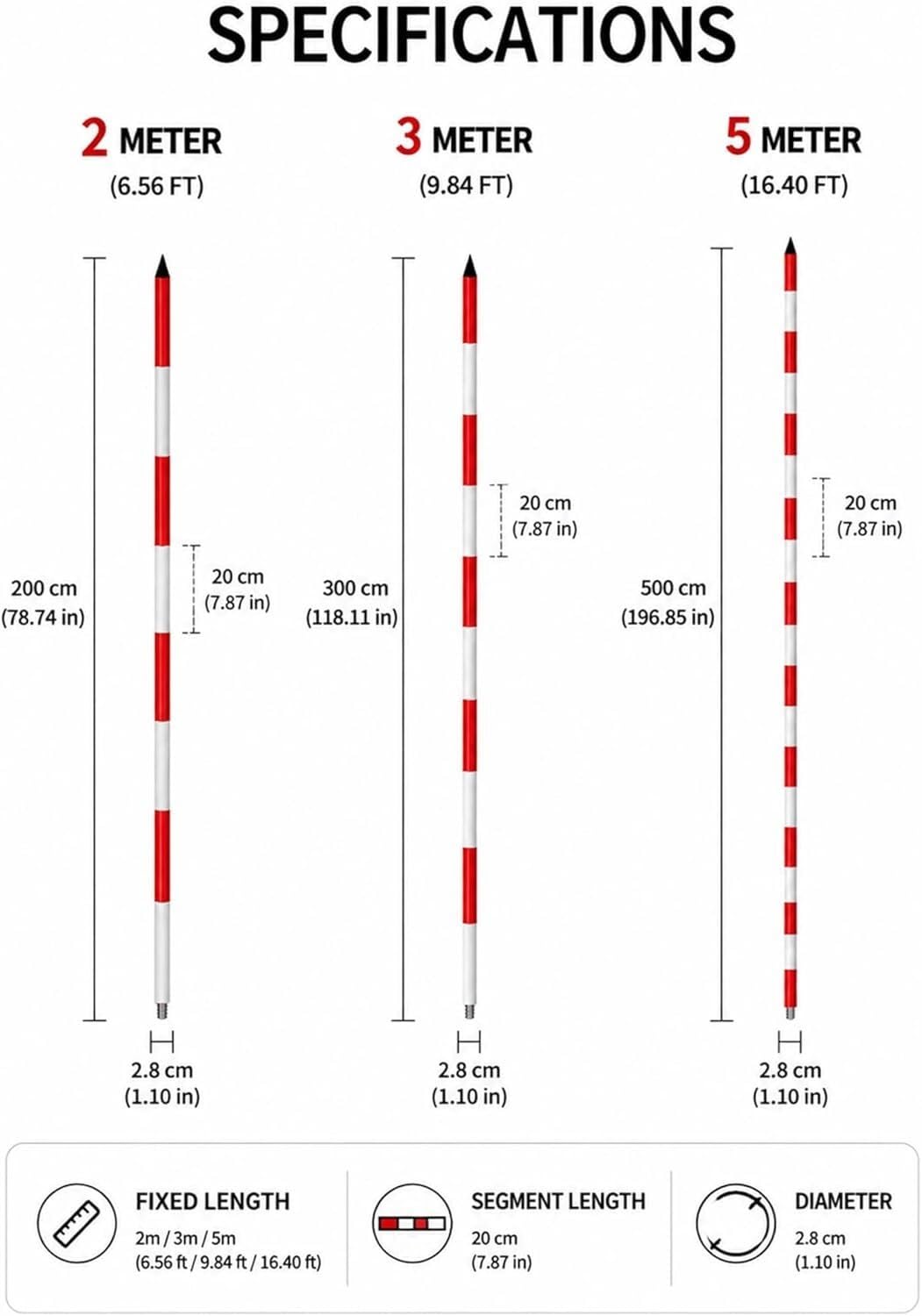 Wysoka dokładność Aluminiowy słup pomiarowy do oznakowania budowy na miejscu(9.84ft/300cm)
