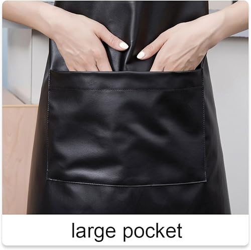 Miniatura 3 de Waterproof Apron Large Pocket PU Material Waterproof Oil-proof Dust-proof Apron Black and Red