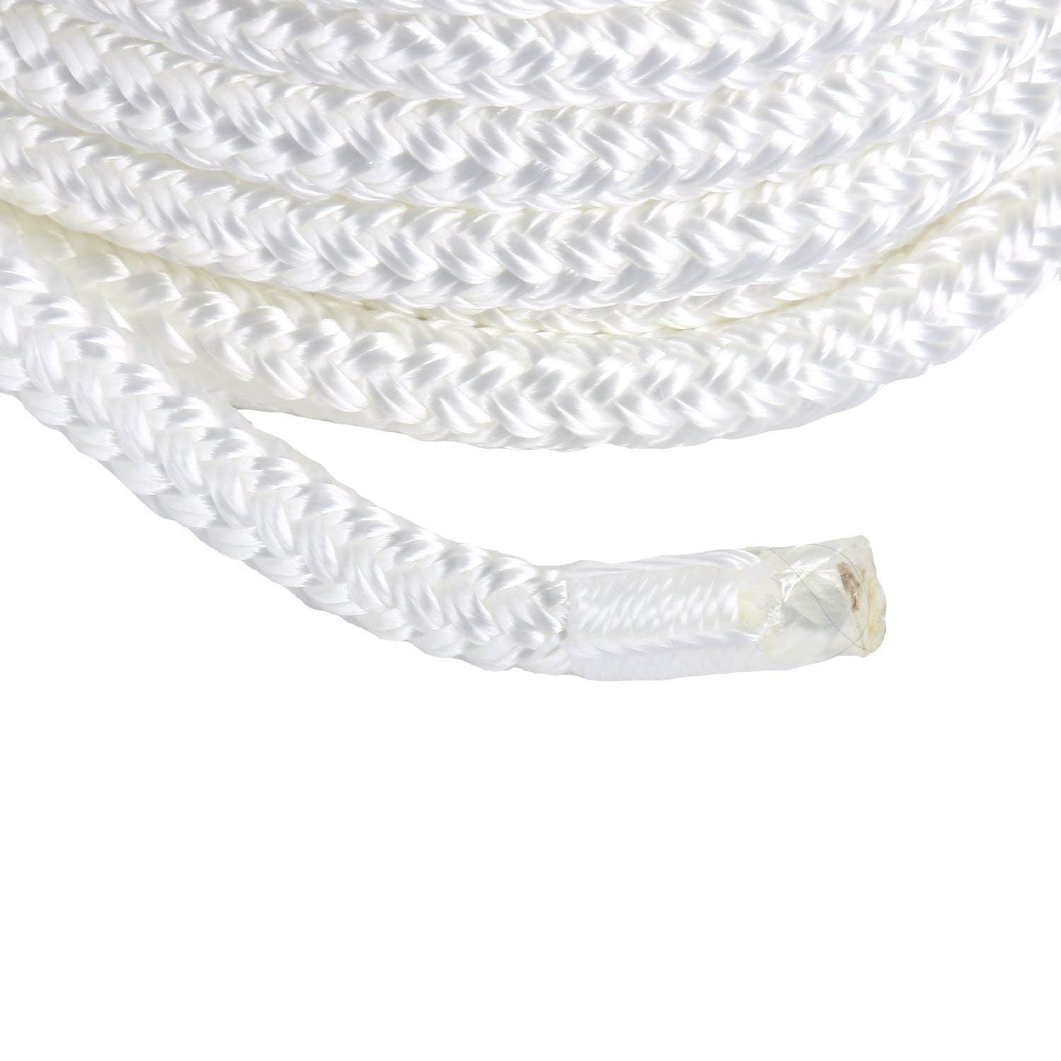 BOOMSTART 2 pezzi corda da ormeggio per barca da 16 mm con occhio in nylon doppio intrecciato, corda parabordi linee dock Ø 16 mm, L: 7,62 m, occhio 38 cm, carico di rottura: 3970 kg, bianco