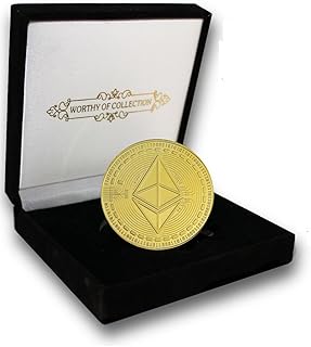Physische Goldene Ethereum Sammler Münze mit einzigartig eingraviertem ETH-Symbol [mit 24-Karat Echt-Gold überzogen] inklusive edlem Samt Münz-Etui (Ethereum (Gold))