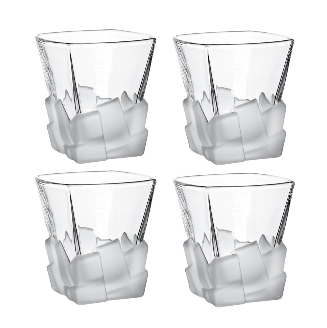 Ceramic Joe Ice Cube Sculpted Hand-crafted Glass Glasses with Square Frosted Surfaces for Whiskey Glasses (Frosted Glass 4PCS)