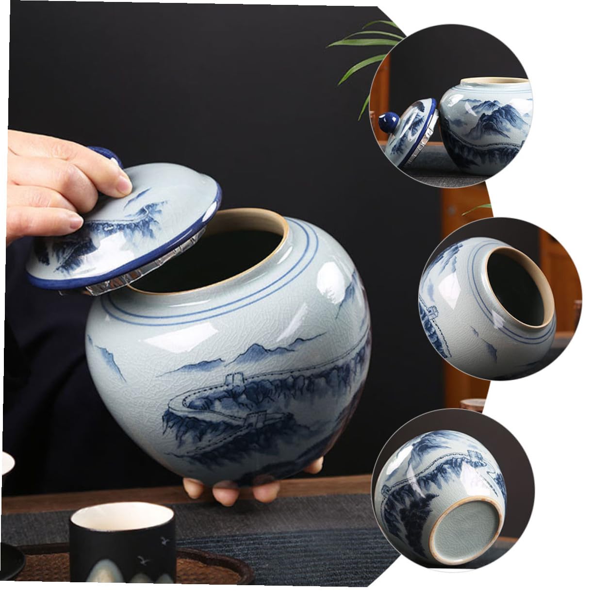 Angoily Keramik Kaffeebehälter und Verschließende Teedose im Chinesischen Stil mit Dichteigenschaften Dekorativem Design für Tee oder Gewürzaufbewahrung im Wohnheim