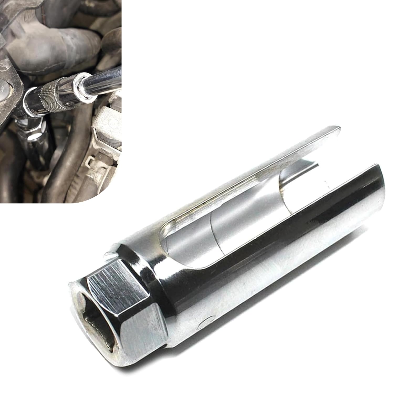 1 PC Oxygen Sensor Socket, 0.87 Inch 6-point Oxygen Sensor Wrench Tool, I-type Side Wire Cutout Accessories, Universal Accessories for Most Cars (Silver)