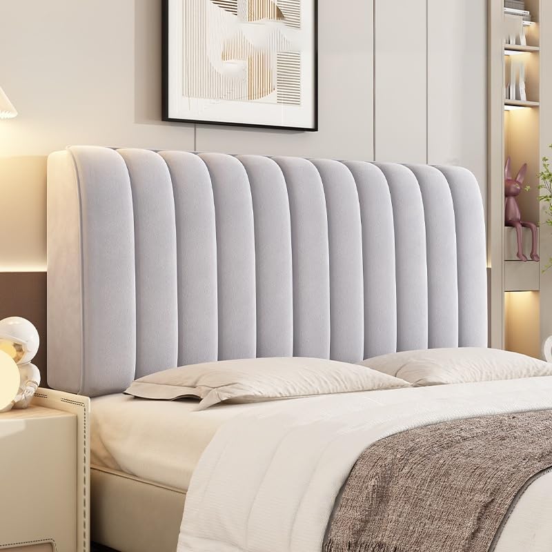 XIFUHUI Velvet Headboard Cover All-inclusive Stretch Headboard Slipcover Universal Thicken Solid Color Quilted For Single/double/king Size Bed Bedroom Décor(Light Gray,200cm)