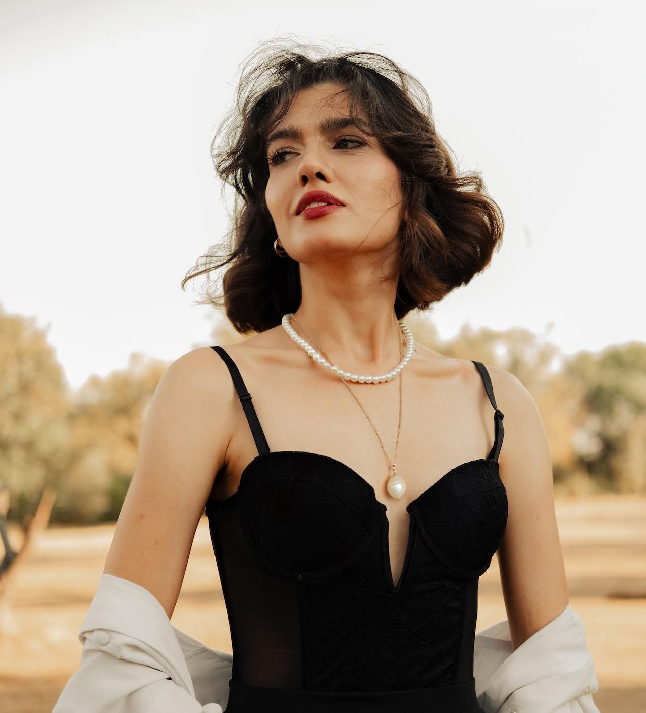 18k Gold Plated Chain Link Necklace for Women, Baroque Pearl/Compass Pendant Necklace