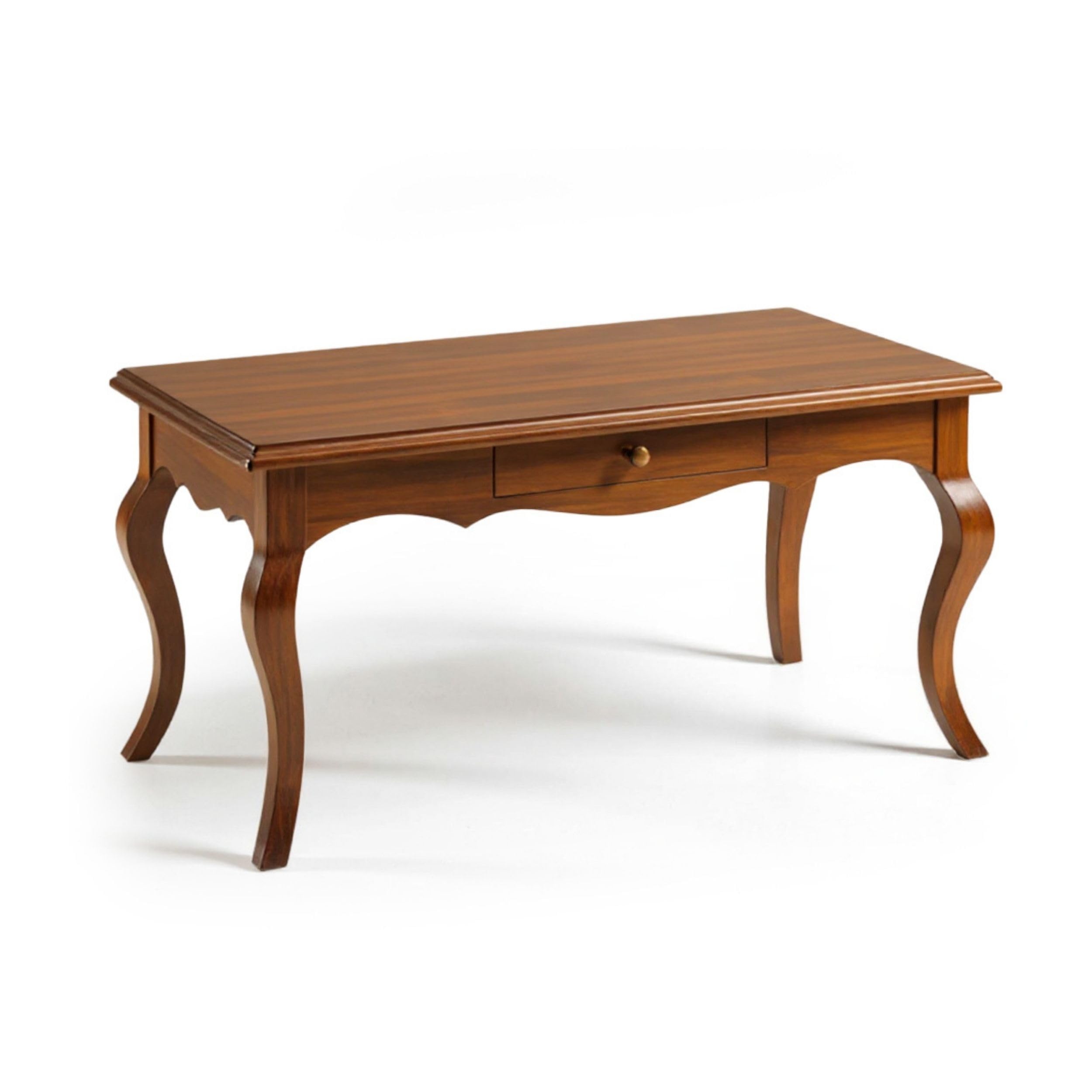 Mar.c.a. Design - Tavolino Rettangolare con Cassetto e Gambe Curve - Tavolino Legno Salotto 100x50x45 cm in Stile Arte Povera - Made in Italy