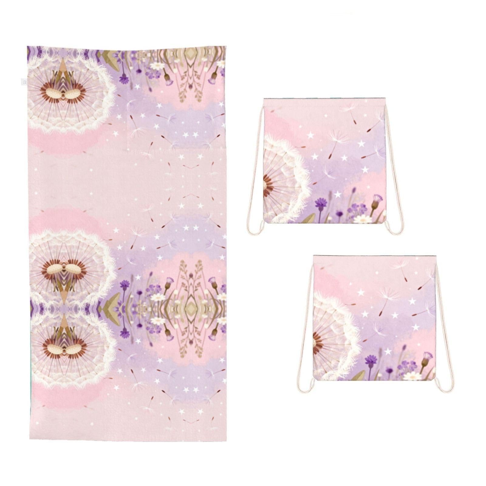 CNTDBU Dandelion seeds 2 in 1 Packable Towel Bag-Large Beach Towel with Stuff Sack, Super Absorbent Microfiber Travel Towel for Pool