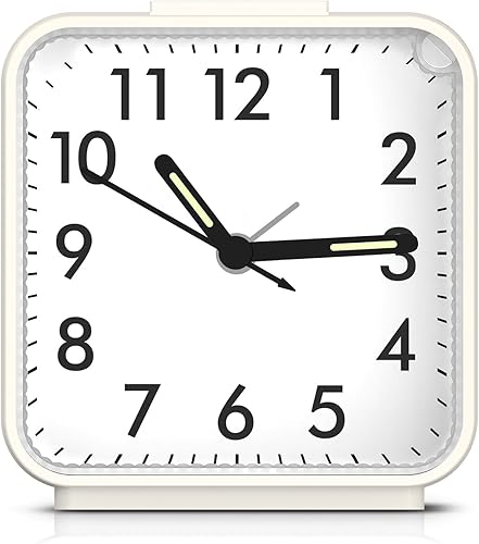 LOFICOPER Reloj despertador analógico para dormitorio, reloj despertador de viaje pequeño, funciona con pilas, con luz nocturna, repetición, sonidos