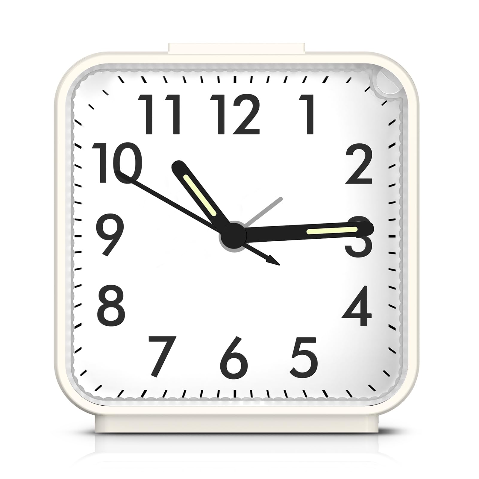 LOFICOPER Analog Alarm Clock for Bedroom, Small Travel Alarm Clock, Battery Operated Bedside Clock with Night Light, Snooze, Ascending Beep Sounds, White