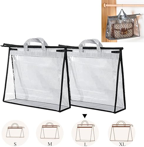 fazhongfa 2 bolsas para el polvo para bolsas, organizador de almacenamiento de bolsos transparentes, no tejidas, bolsa colgante con cremallera y asa