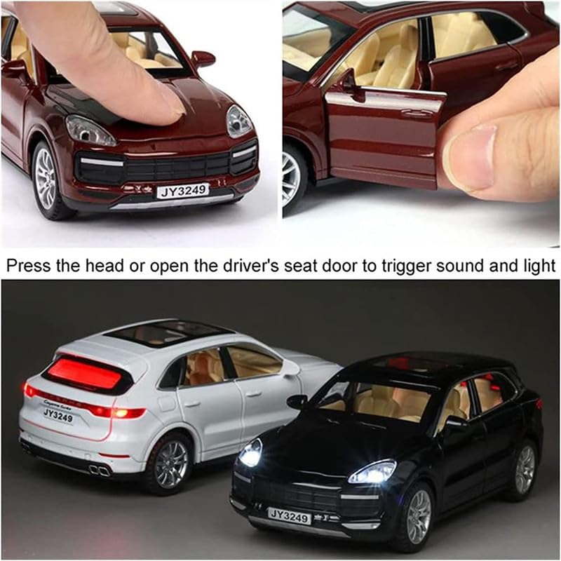 Image of Kids Model 1:32 Caynen Die Cast Metal Car Pull Back Action Opening Doors with Realistic Engine Sound Lights Toy Car Gift for Boys - Multi
