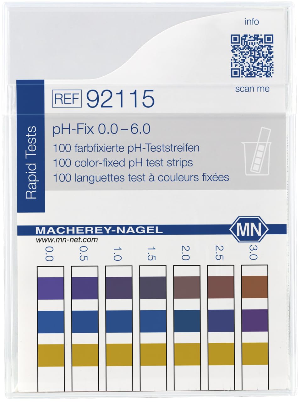 MACHEREY-NAGEL- 92115- Languettes pH, pH‑Fix 0,0–6,0, Indicateur lié chimiquement