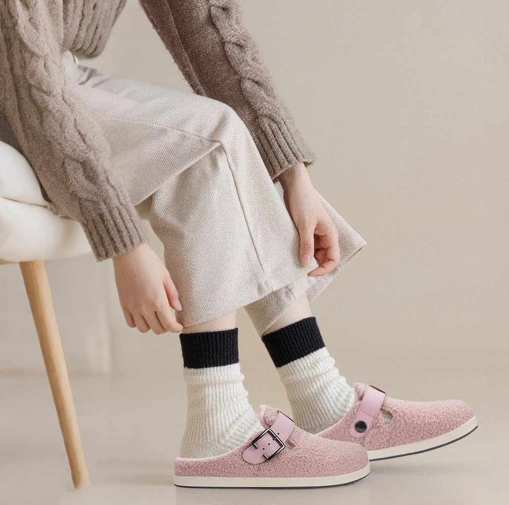 Pantofole da Donna Uomo Invernali Calde Pelliccia Zoccoli e Sabot Scarpe da Giardino Comode Ciabatte Pelose Indoor Outdoor,Rosa,38 EU