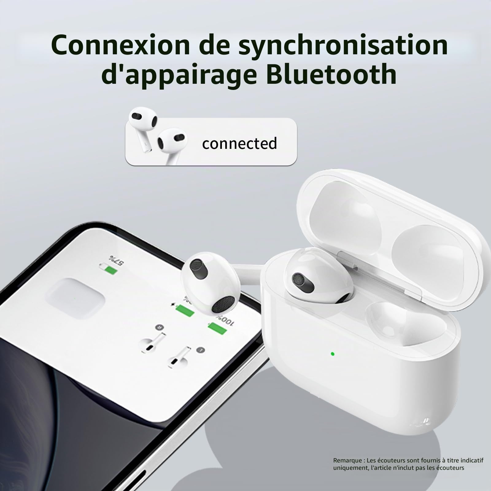 Boîtier de chargement sans fil compatible avec AirPods 4ème génération, batterie intégrée 620 mAh boîtier de charge de rechange avec détecteur de mouvement