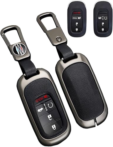 Funda de metal para llavero Honda, llavero de protección compatible con Civic Accord CRV HRV Odyssey Sport 2022 2023 (P-HONAqh-negro), Negro -
