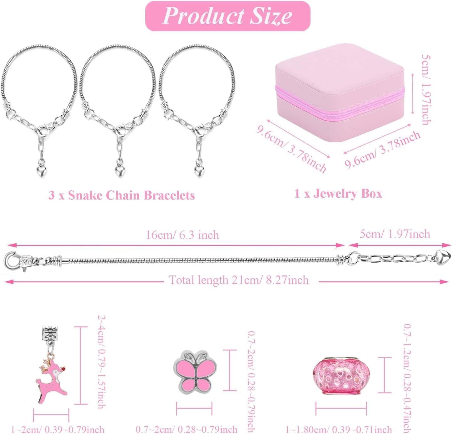 ONADEBY Charm Bracelet Making Kit - Pink DIY Jewelry Making Kit for Girls, Friendship Bracelet Kit with Portable Jewelry Box Bag Packing for Birthday Christmas New Years Mother's Day Craft Gifts