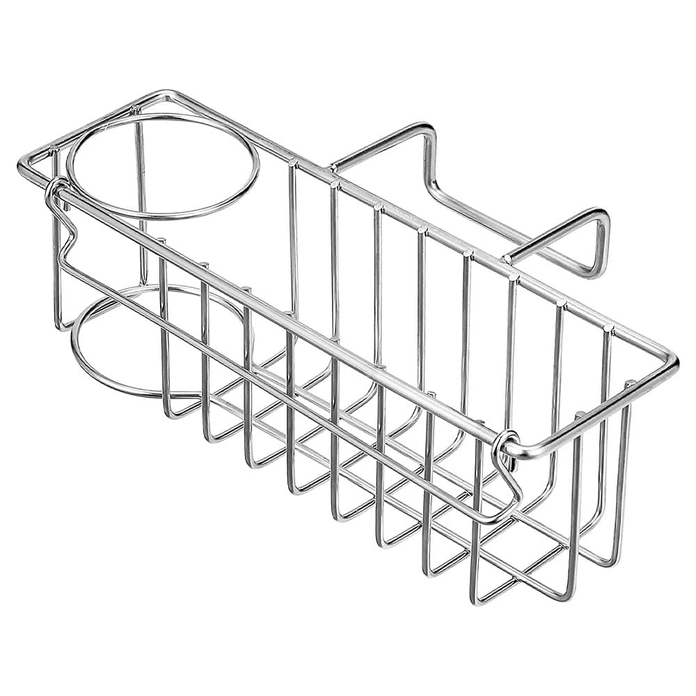 3-in-1 Sponge Holder for Kitchen Sink - Stainless Steel Organizer Rack Basket Sink Caddy Sponge Holder Dish Brush