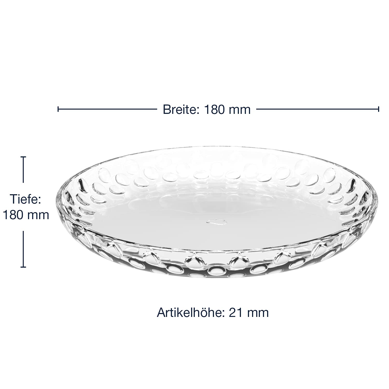 LEONARDO HOME Cucina Optic 066339 talerze szklane, 6-częściowy zestaw, nadają się do kuchenki mikrofalowej i mycia w zmywarce, z okrągłymi akcentami, przezroczyste szkło, średnica 18 cm