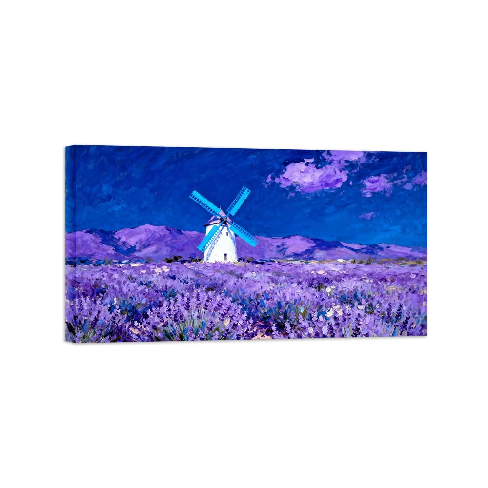 Ozpwbvy Wrapped Canvas Flowers Windmill Landscape Canvas Wall Art Picture 40X70cm Framed