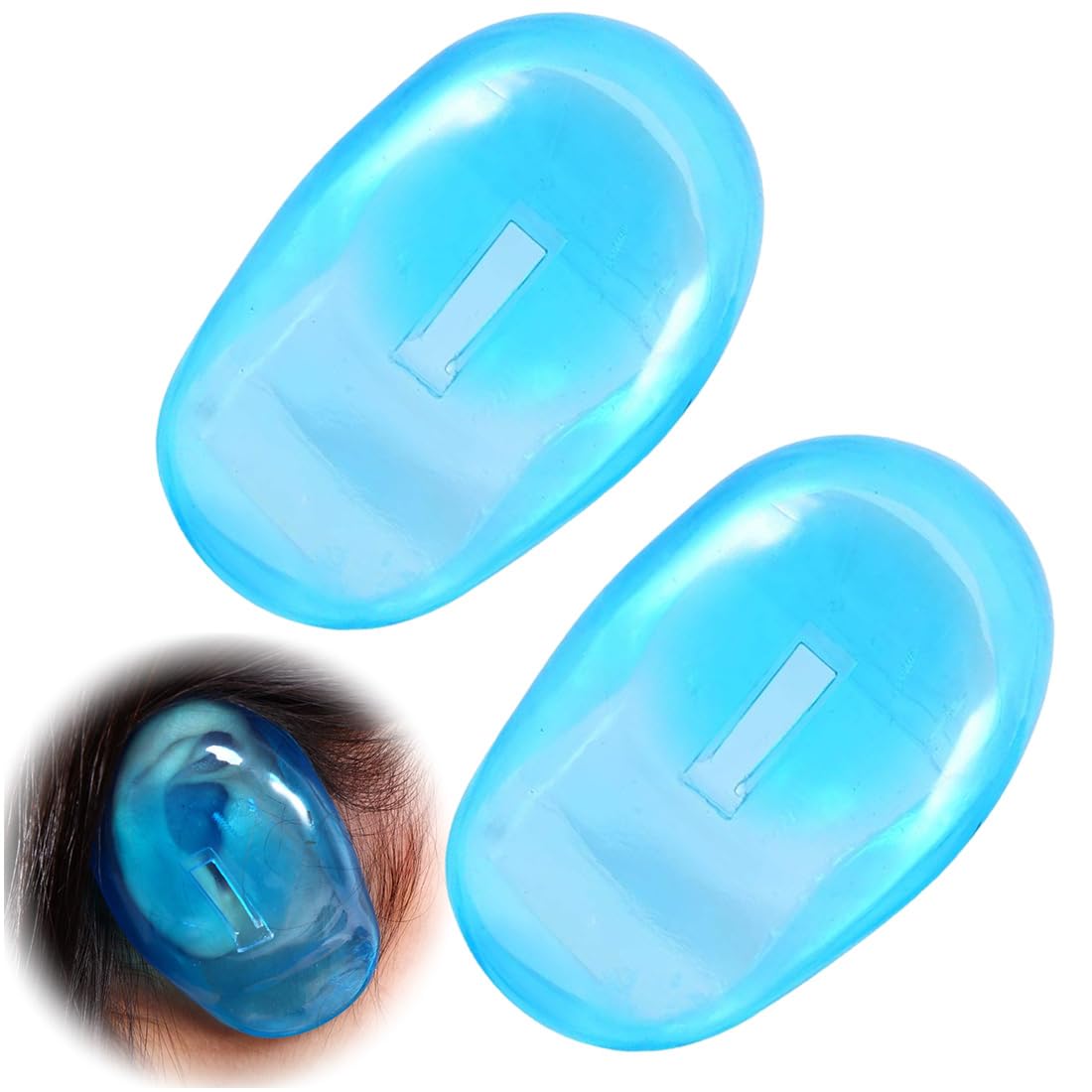 Set da 2 paraorecchie in Silicone riutilizzabili, per Proteggere Il Colore dei Capelli Durante la tintura. Impermeabili e Adatti a Uso Domestico, in Doccia, Bagno o Salone Trasparente Blu