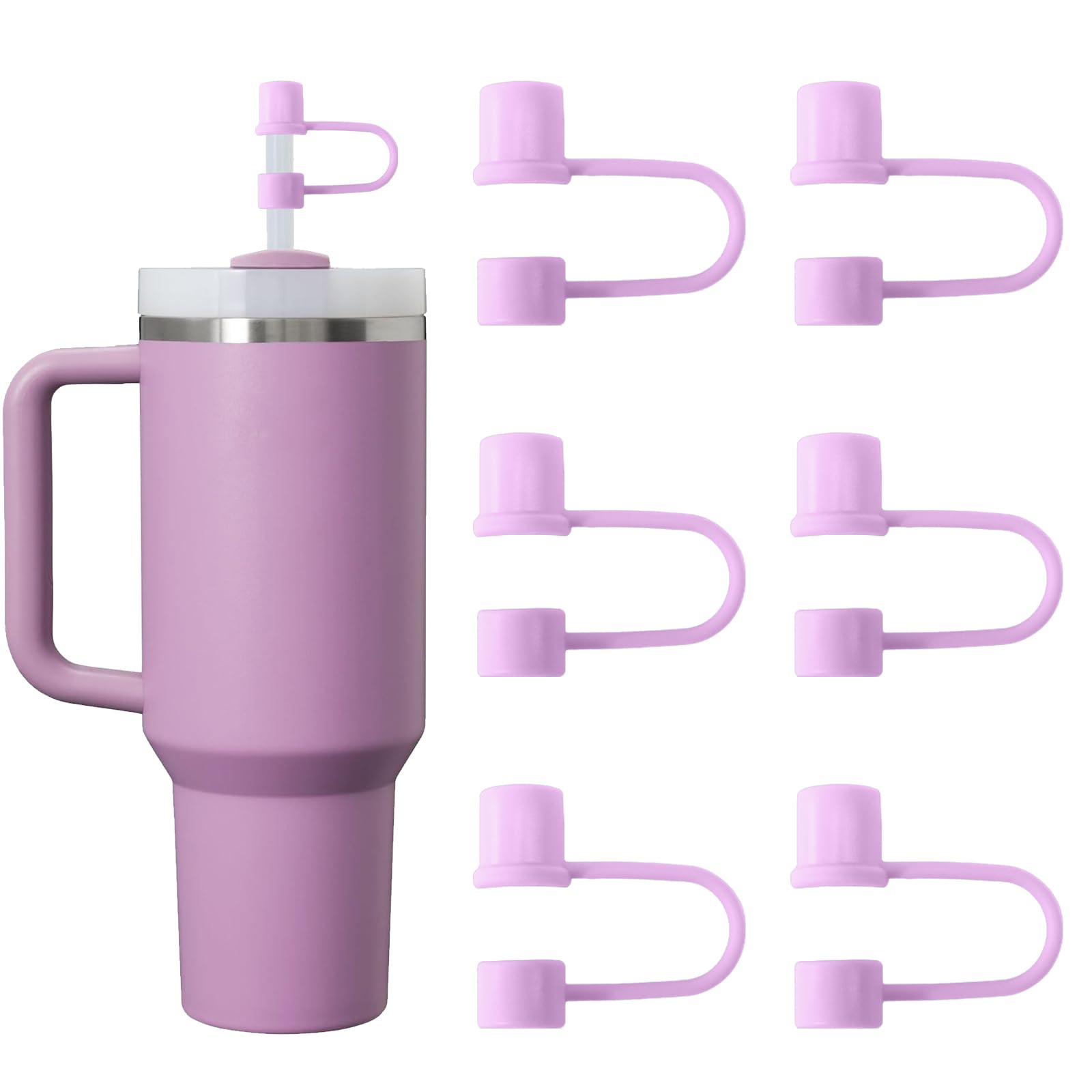 CEDIDJAC 6PCS Purple Silicone Straw Covers Cap for Stanley Cup 30-40 oz Tumbler with Handle, Reusable Straw Toppers