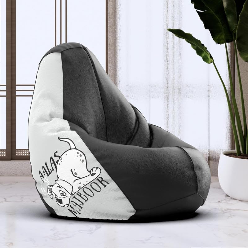 Biggie Bean Bag 6XL Bean Bag Chair Cover-Perfect for Living Room,Bedroom,Study-Sale Design(Printed-Aalas Se Majboor-Black)-Faux Leather-image-1