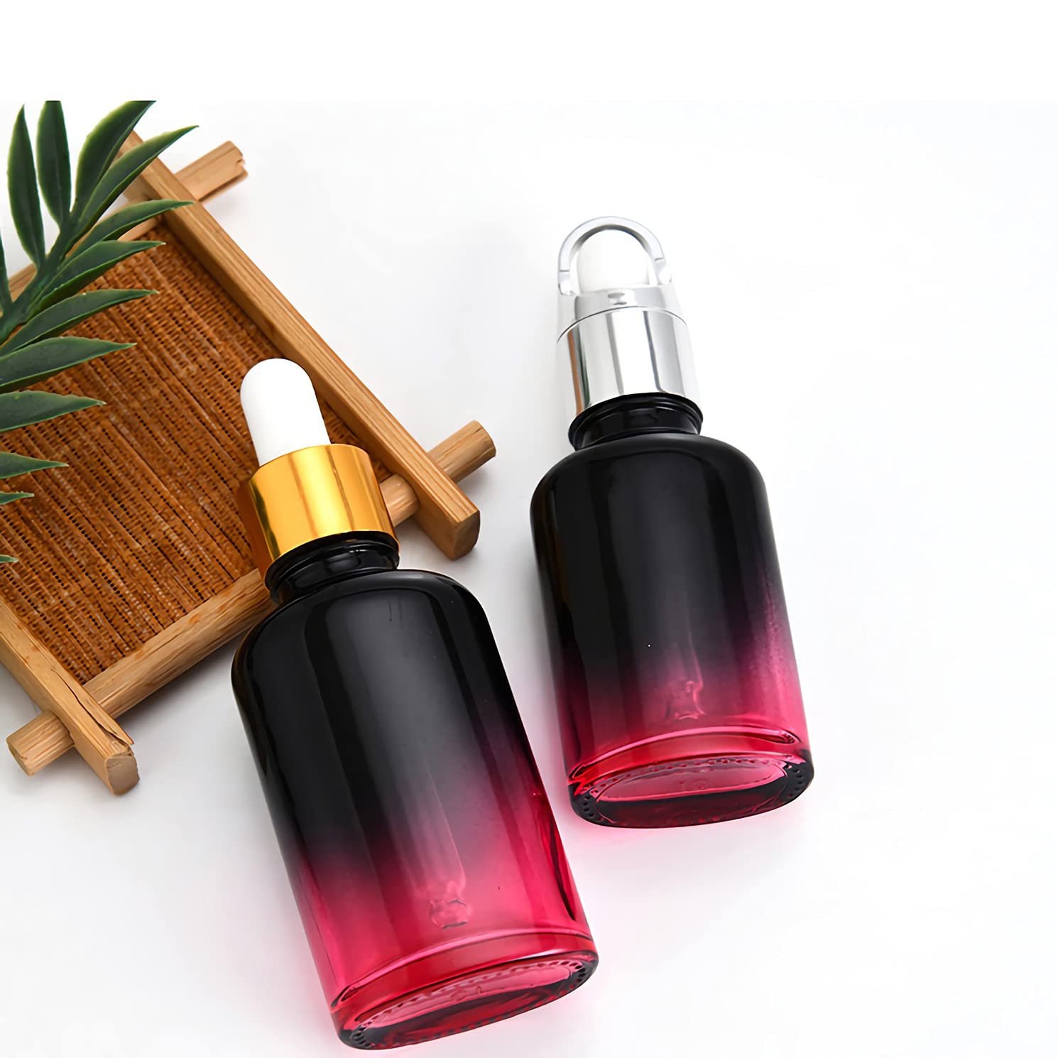 12 Stück 30 ml Leere Schwarz Rot Farbverlauf Oval Pipettenflasche mit Schwarz Pipettenring, Glasflasche Glaspipette Tropfpipetten für Ätherische Öle Aromatherapie