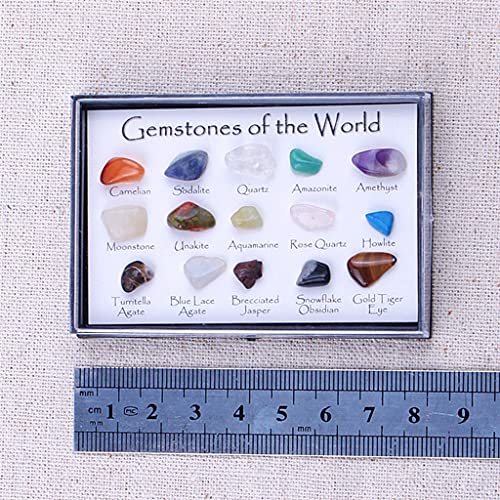 Kamonda Pedra de cristal natural 15 em 1 espécimes de pedra mineral, amostras de ensino presentes, a