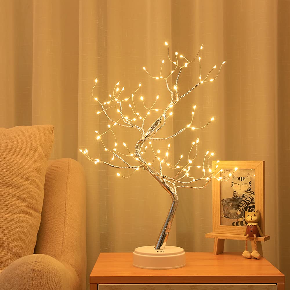 Byncceh 108LED Firefly Tree Lights - DIY Artificial Bonsai Tree Lamp, USB/Battery-Powered Touch Switch Warm Fairy Lights for Christmas Party Home Decoration (Warm White Light)