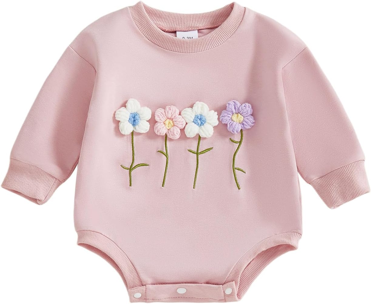 YINGISFITM Newborn Baby Girl Clothes Love Heart Long Sleeve Bubble Romper Sweatshirt Onesie Infant Valentines Spring Outfits