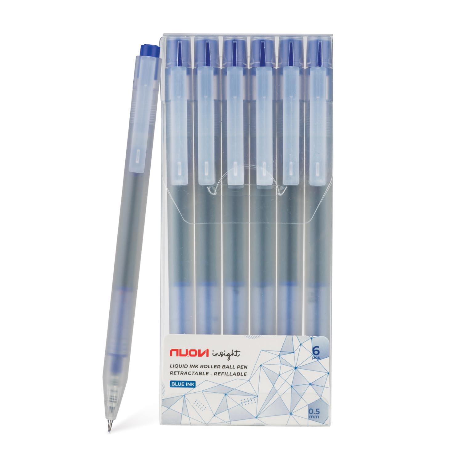 NUOVI Insight 0.5mm Retractable Rollerball Pens | Transparent Glass Body Design with Click Mechanism | Quick-Drying & Smudge-Free Ink | Ideal for Office, School & Journaling (Blue Ink, Pack of 6)-image-9