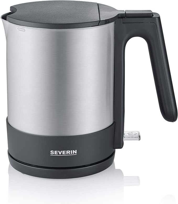 SEVERIN Hervidor de agua, hervidora eléctrica con filtro de cal, capacidad 1.7 l, 2200 W, acero inoxidable/negro, WK 3409