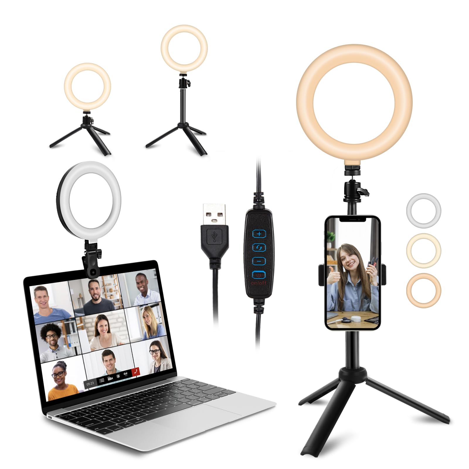 Railee Ring Light 6" LED Luce Selfie Videoconferenza con Treppiede Telefono 3 Modi