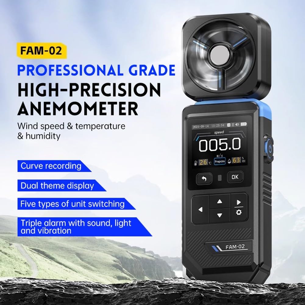 FAM-02 Thermomètre hygromètre portable professionnel 3 en 1 numérique avec enregistrement de courbes, alarme sonore et vibration pour CVC