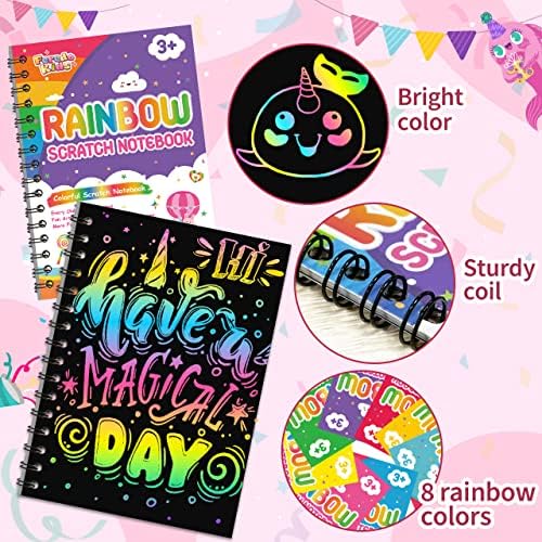 FEREDO KIDS Party Favors for Kids: 16 Pack Rainbow Scratch Art Notebook Students Classroom Goodie Bag Items Bulk for Girls Boys Loot Bag Fillers, Return Gifts for Birthday Party Gifts Kids Crafts — view 6