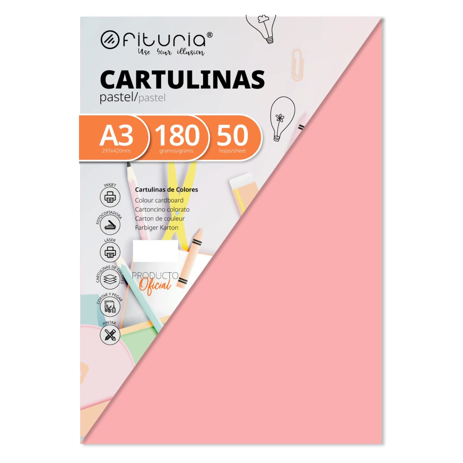 Pack of 50 Salmon Colour Cards A3 Size 180 g