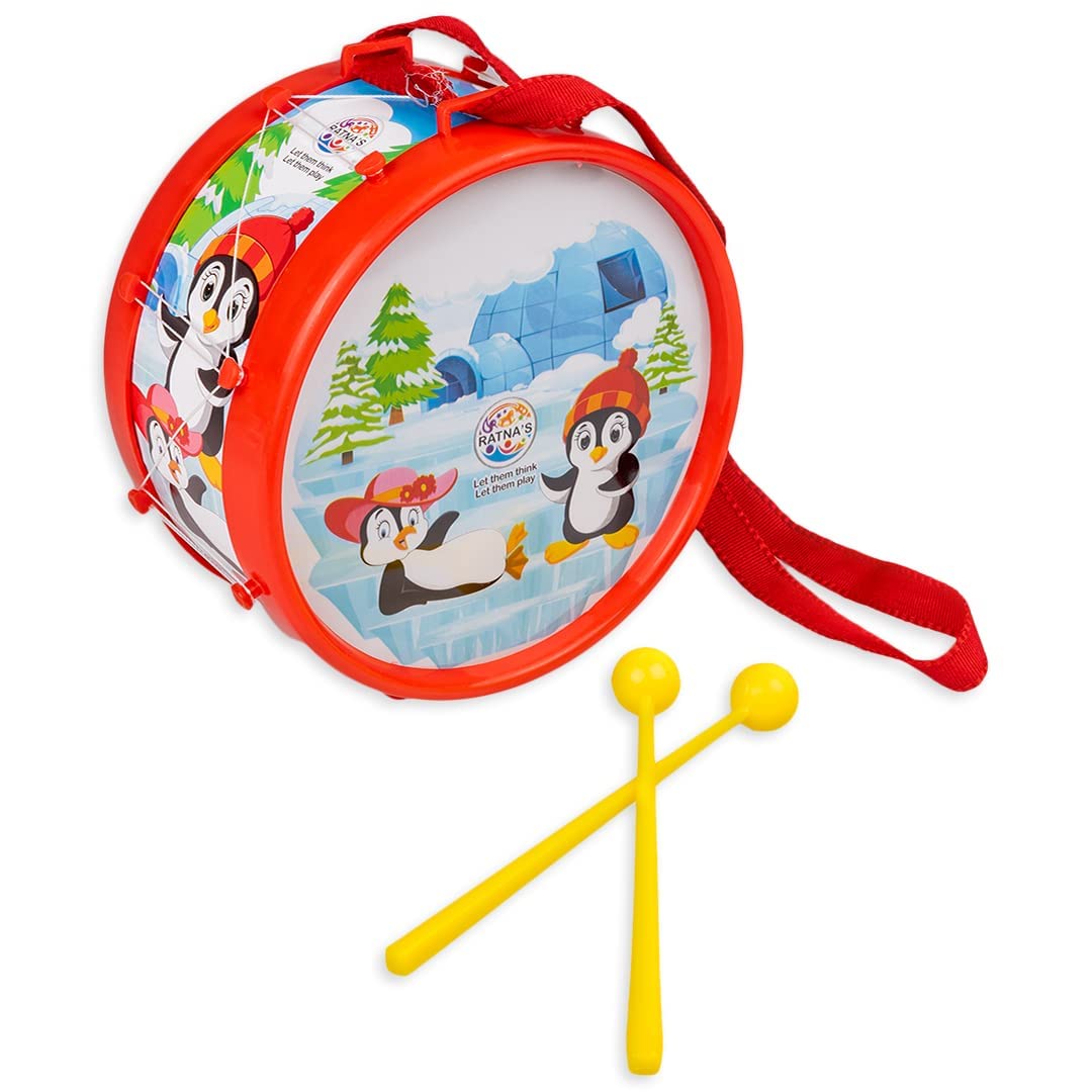 Red Champion Musical Drum Junior Penguin Print Musical Instrument Toy Drum Set with 2 Sticks & Hanging Strap for Toddlers, Kids -Multicolors (B0C1VVYYJH) Amazon Price History, Amazon Price Tracker