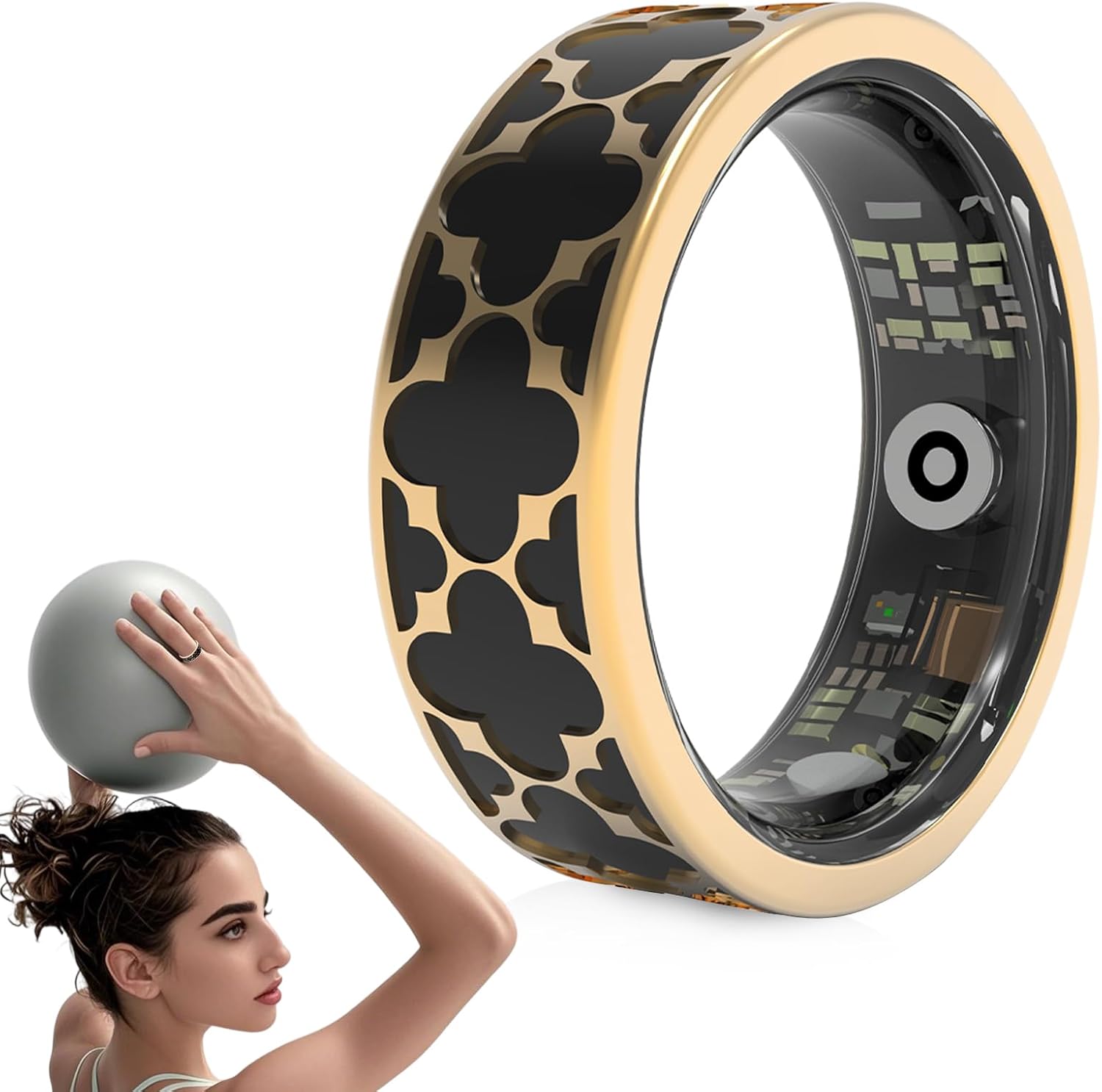 Health Rings for Women,Smart Ring Health Tracker for Women, Measure Heart Rate, Blood Pressure,Blood Oxygen, Exercise Pedometer, Gesture Control,Compatible with Ios& Android.(Black Upgrade, 8)
