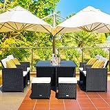 Tangkula 9 Pieces Patio Dining Sets, Outdoor Wicker Rattan Sofas and Tempered Glass Table Sectional...