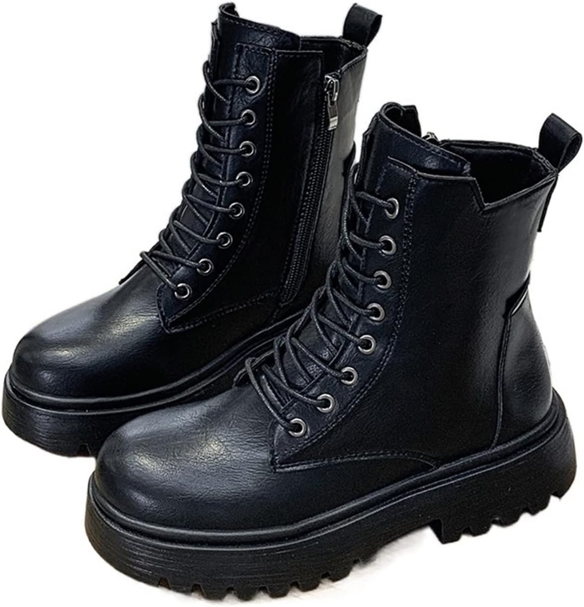 ARUGAMBoots for Women, Summer Autumn Women Ankle Boots Classic Beige Black Leather Gothic Punk Shoes Mid Heels Short Combact Boots Platform Shoes