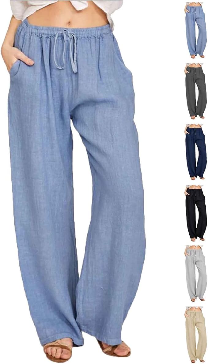 Pantalones Anchos CheChury Mujer con Bolsillos Grandes