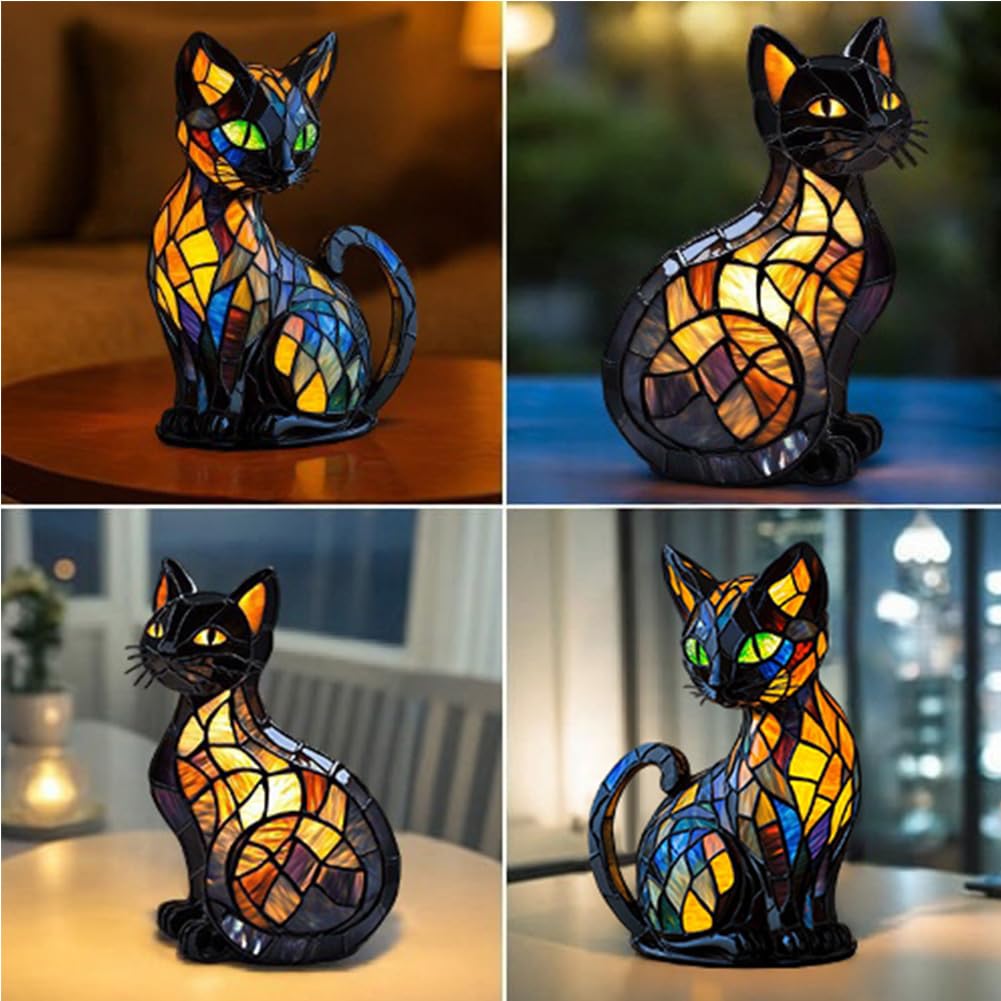 Cat Themed Led Table Lamp, Chatonlumineux, Chat Lumineux Une Fabrication Artisanale En RéSine, Chargement USB, Le Cadeau Ultime Pour Les Amoureux Des Chats De Tous âGes (B)