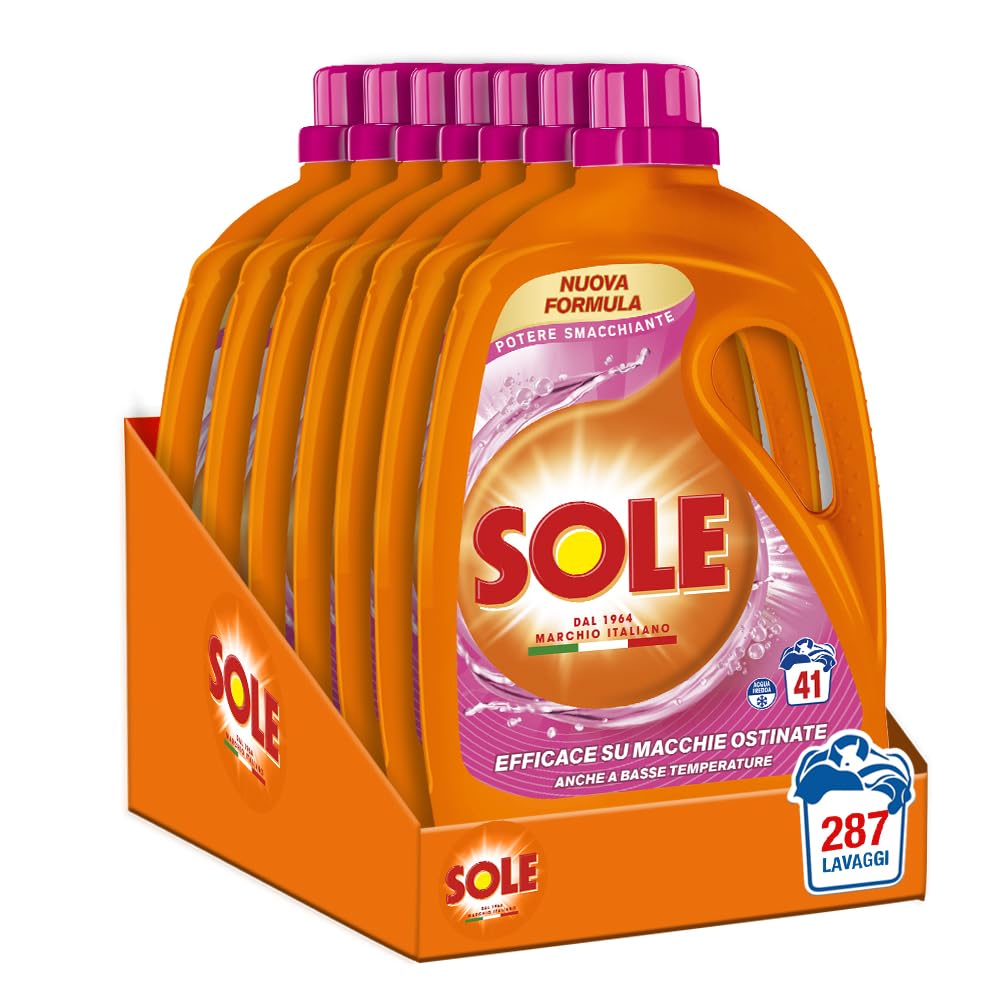 Sole Detersivo Lavatrice Potere Smacchiante 287 Lavaggi, (7x41), Formula igienizzante, Detersivo Lavatrice Liquido Potere Smacchiante, rimuove le macchie a basse temperature