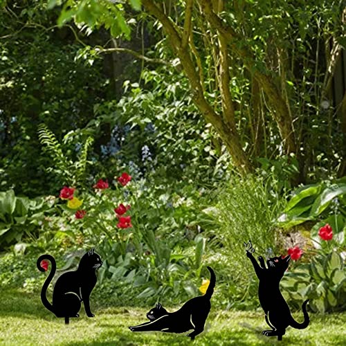 3 Outdoor Pack Cats Arts Powder Decor Garden Yard Coating Weather- Metal Decoration & Hangs Garden Statues Large #TOP2