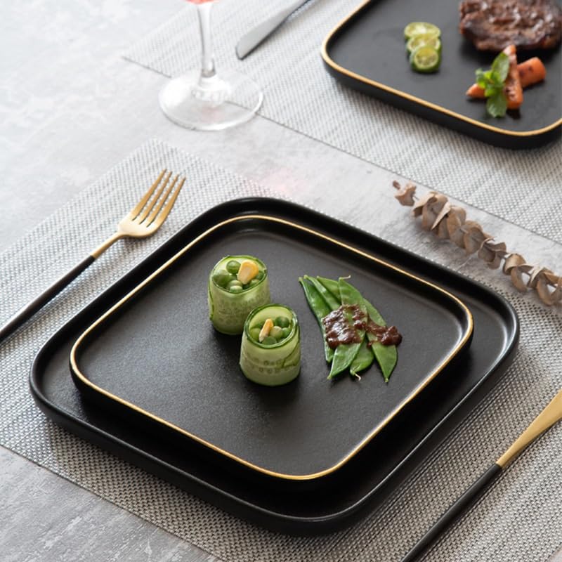 Platos De Postre platear cuadrado de carne esmerilado negro, occidental, vajilla creativa for el hogar, cerámica Vajilla De Cena(20cm)