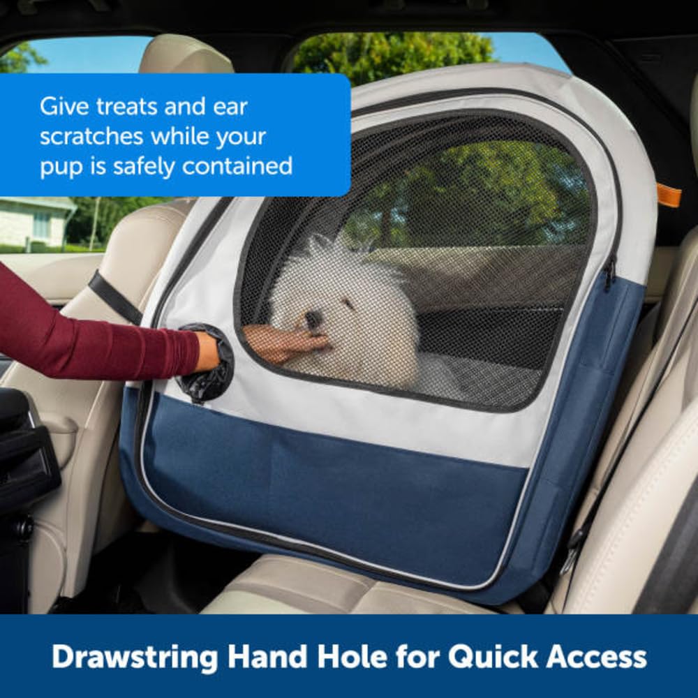 PetSafe Happy Ride Collapsible Travel Box for Dog, Portable, Car, 27.2 kg, Metal Pop-up Frame, Washable, Grey/Blue